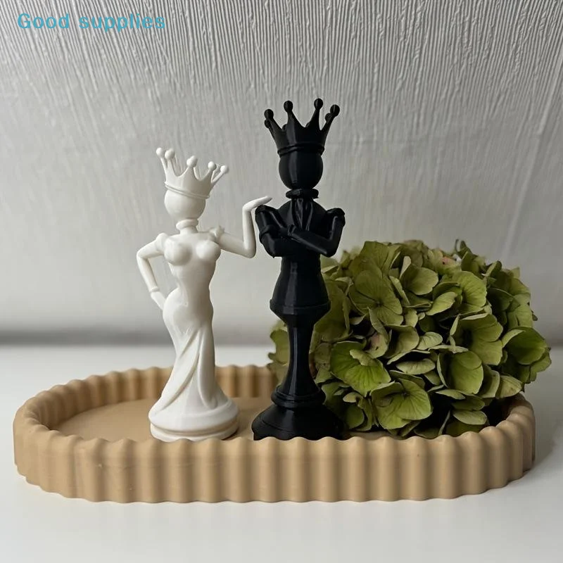 nimble2Pcs King Queen Chess Couple Decor Ornaments 3D Printed Statues for Valentine's Day Gift Home Decorobject