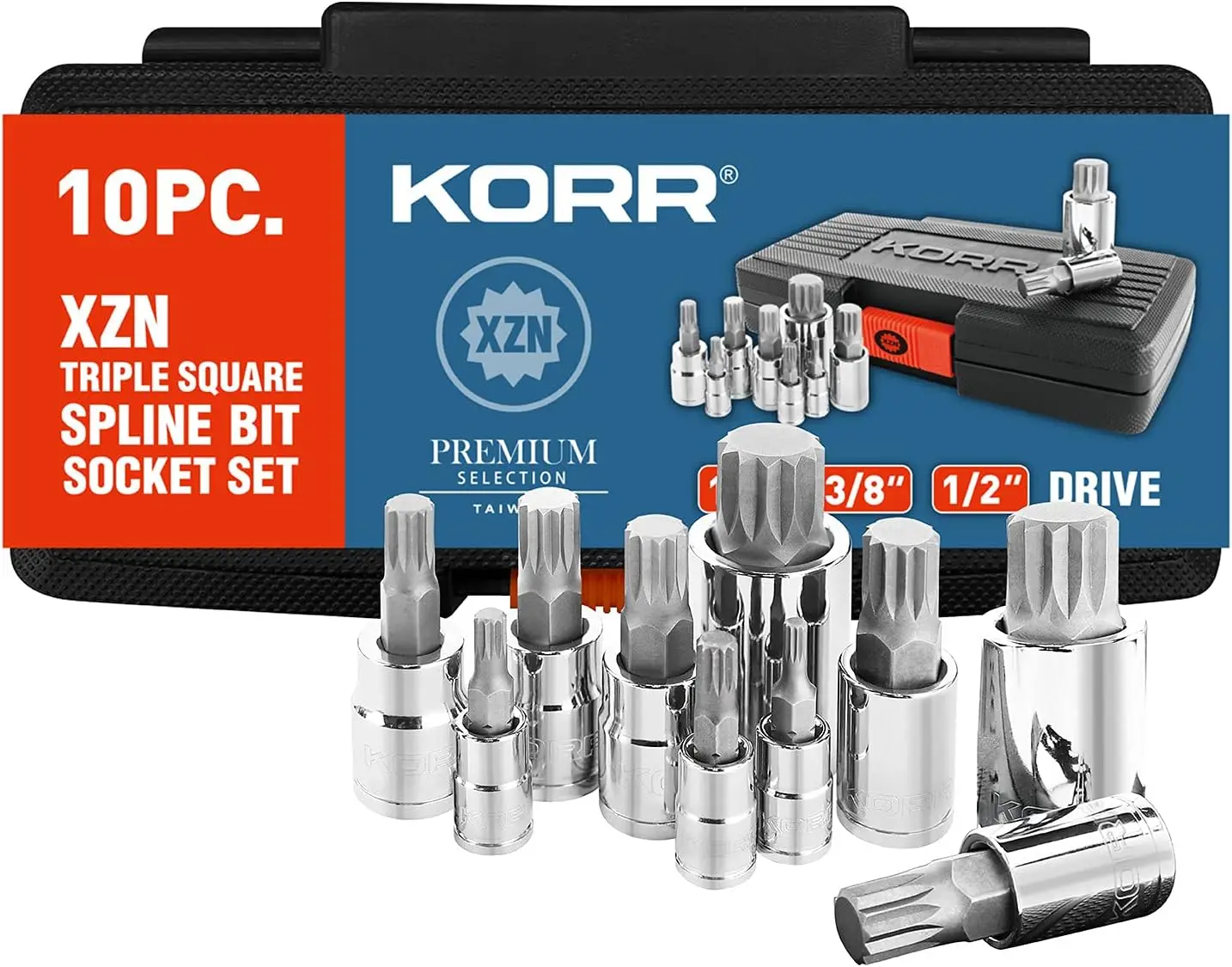 

Tools KSS009 10pc XZN Triple Square Spline Bit Socket Set