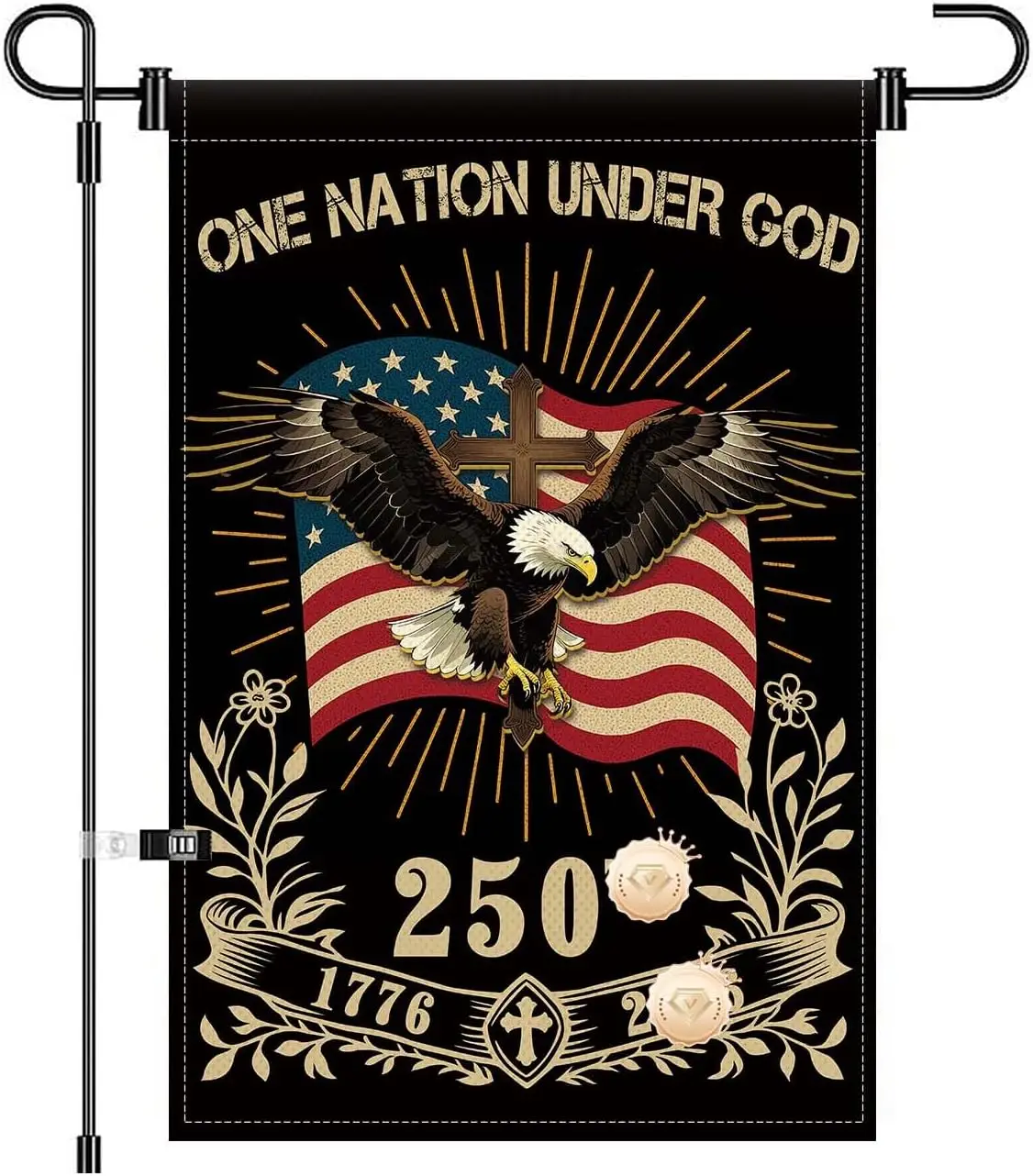 12X18INCH 250th Anniversary USA 1776-2026,Eagle Cross Design One Nation Under God Garden Flag Patriotic Signs Hanging Decor  GGP