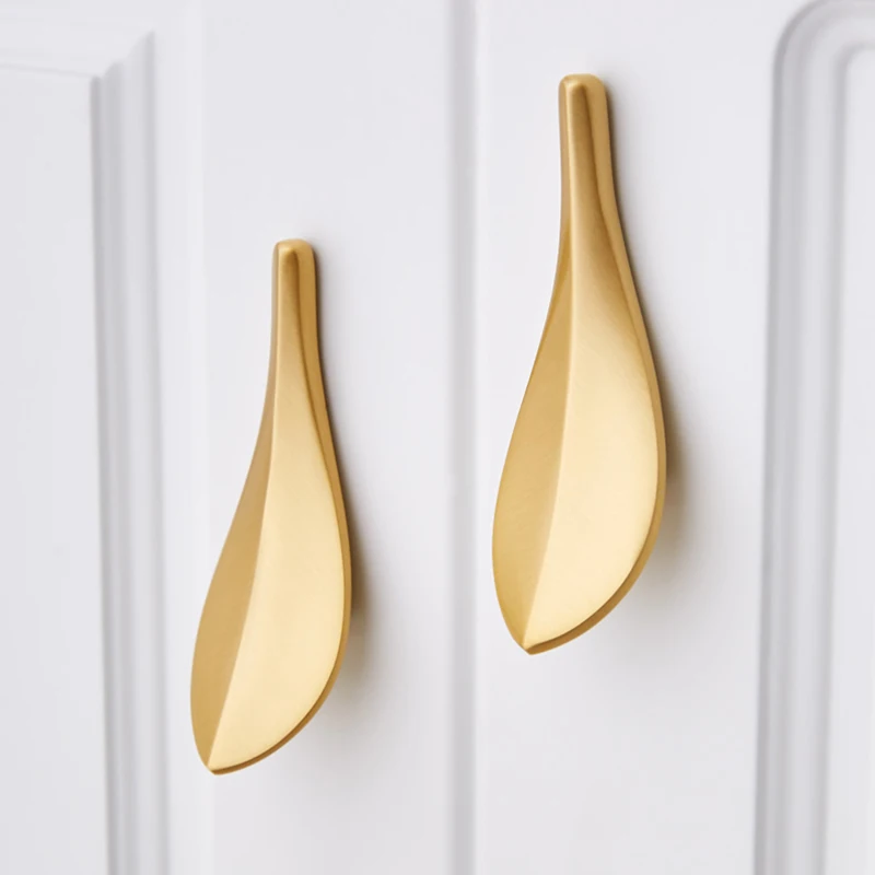 Luxury 10PCS European Leaf Solid Brass Cabinet Door Handles Cupboard Wardrobe Drawer TV Wine Cabinet Pulls Handles & Knobs