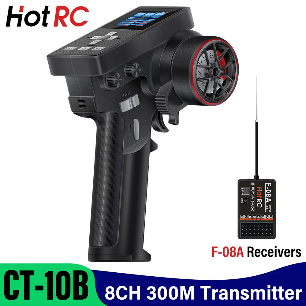 NIEUWE HotRC CT-8B 8CH Radio Zender 300M 2.4GHz Digitale Zender met F-08A Ontvanger Afstandsbediening Voor RC Auto boot Robo