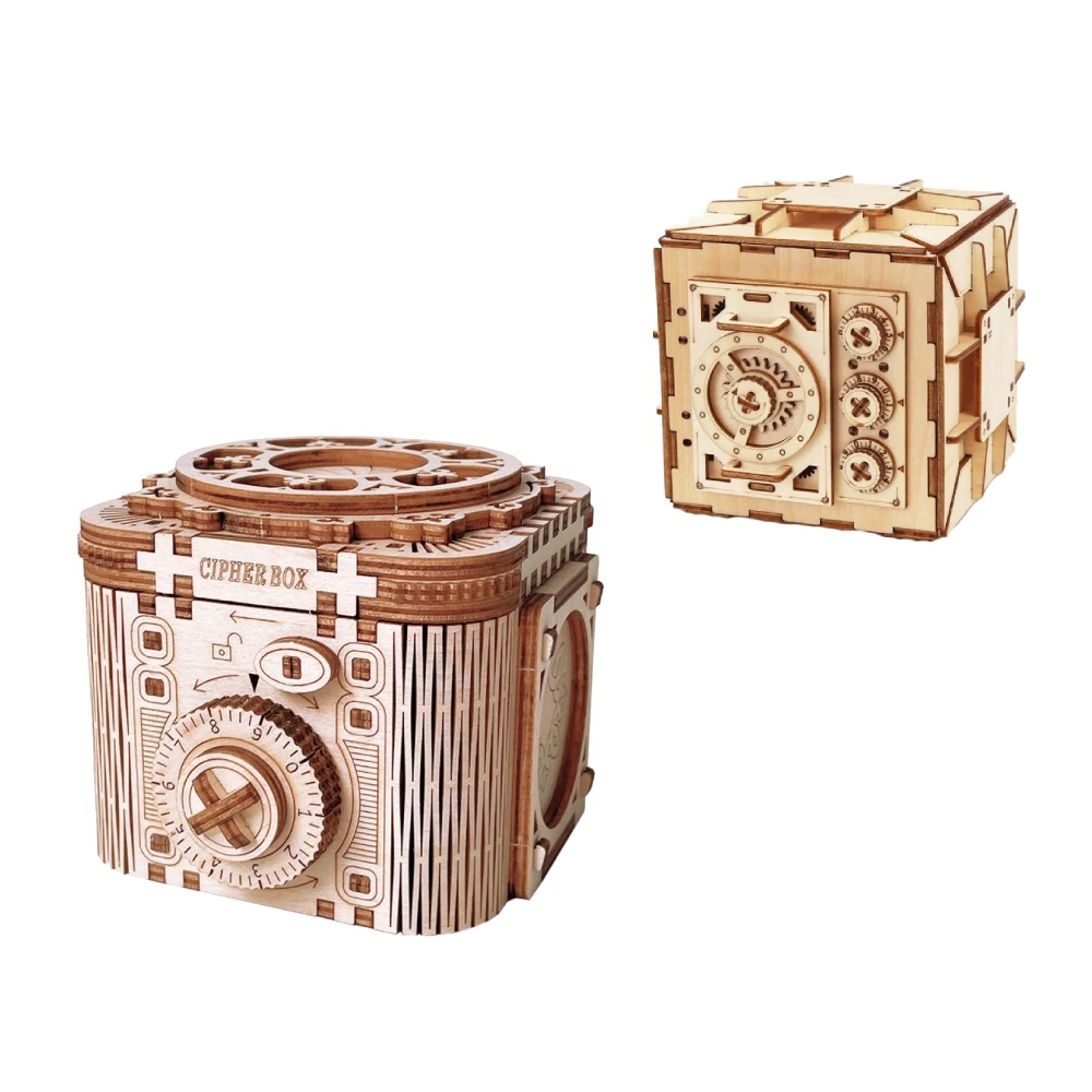 Wooden Jewelry Box Mechanical Puzzle 3d Assemble Building Construction Blocks Models Set Lipstick Ring Necklace Password Storage