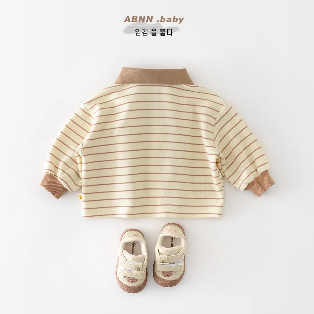 2026 ربيع جديد طفل طويل الأكمام مخطط البلوز القطن الرضع الفتيات عادية التلبيب تي شيرت الأولاد قمصان بولو طفل الملابس