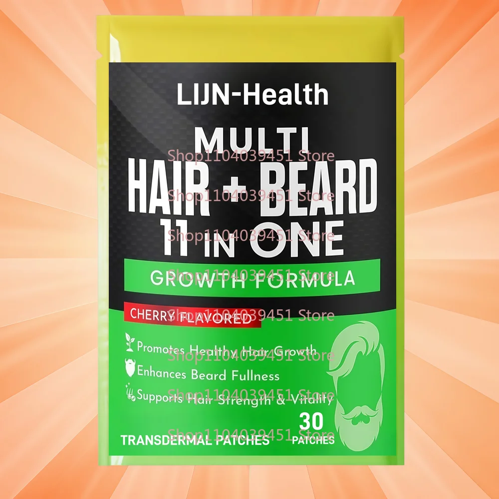 

30 Patches Mens Multi Hair and Beard Vitamin Transdermal Patches to Improve Thicker and Full Hair and Beard Growth