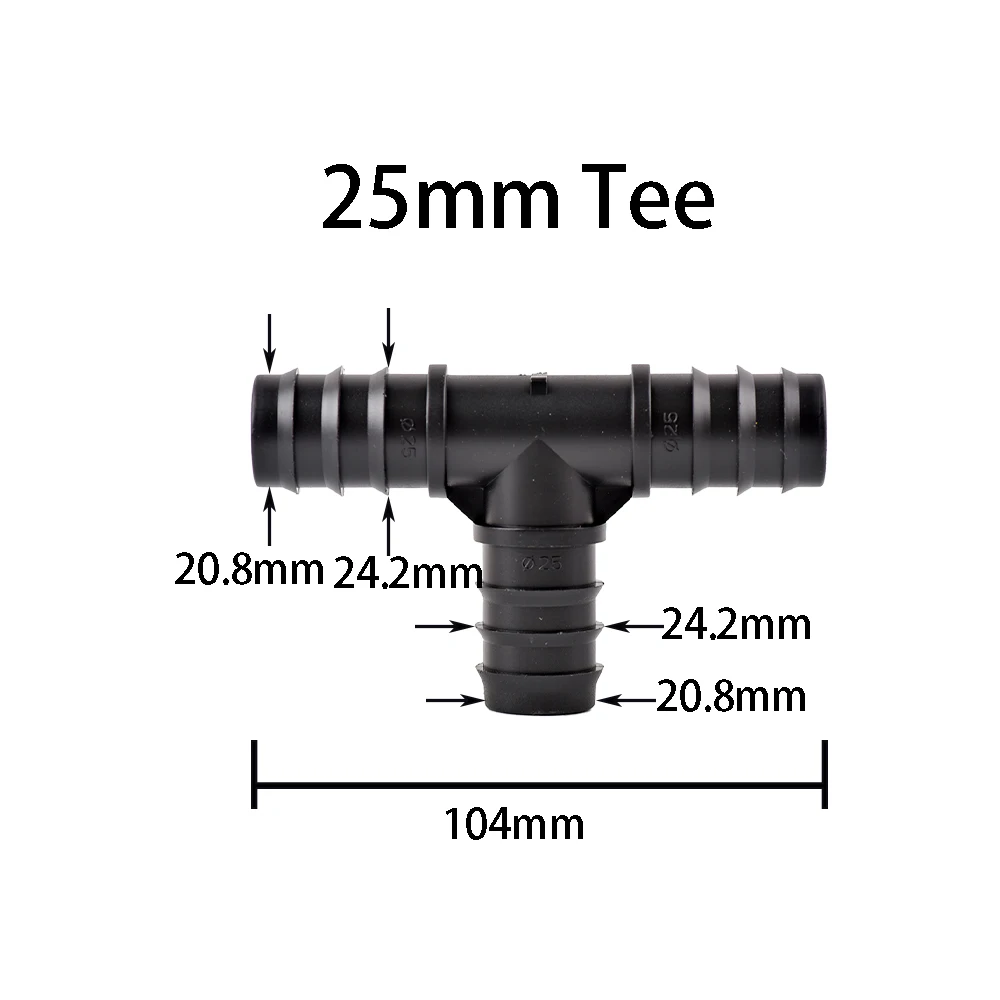 PE Pipe Barb Connector 16mm 20mm 25mm Tee Elbow Repair End Plug 1/2 3/4\