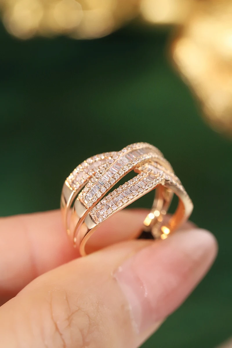 KUGG 100% anillos de oro rosa de 18 quilates diseño cruzado de moda anillo de compromiso de diamante Natural Real de 0,75 quilates para mujer joyería de boda alta