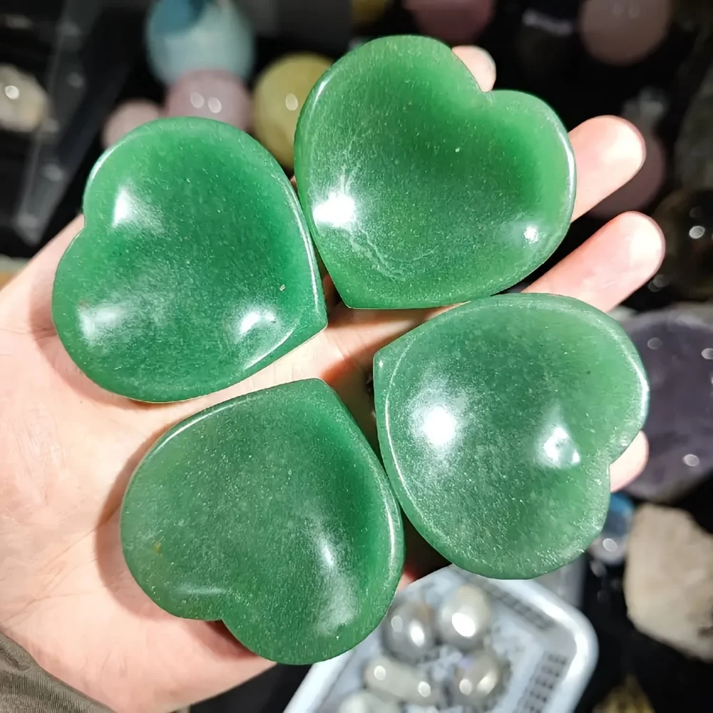 1pc Natural Green Heart Bowl Shape Carving Handcrafted Aventurine Crystal Heart Stone Ornament  Perfect Valentine'S Day