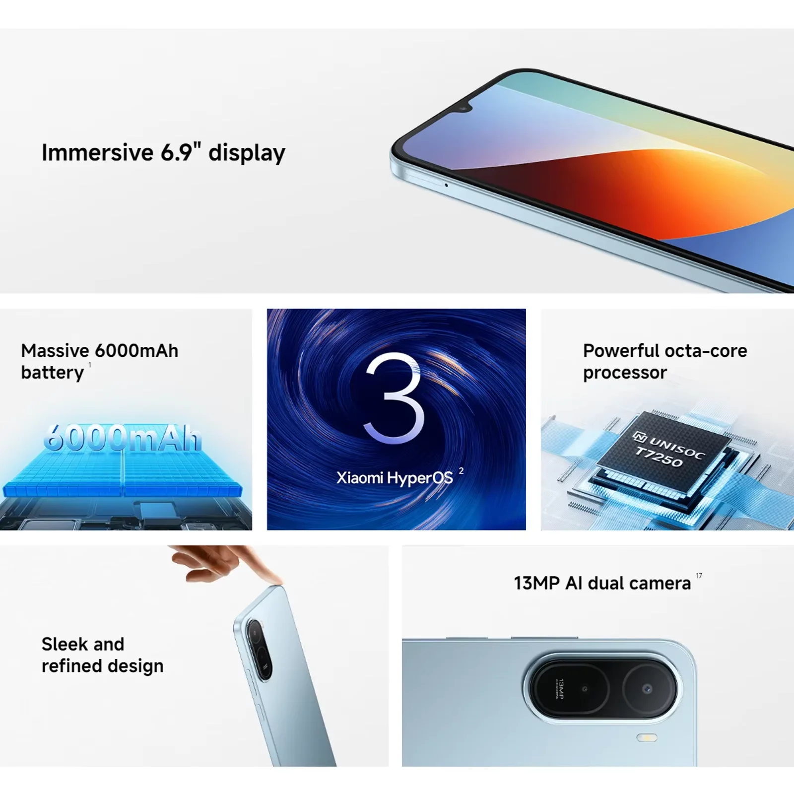 Versión Global Xiaomi Redmi A7 Pro Smartphone Batería de 6000mAh Xiaomi HyperOS Pantalla de 6.9″ 120Hz Cámara de 13MP Teléfono Móvil Xiaomi 3