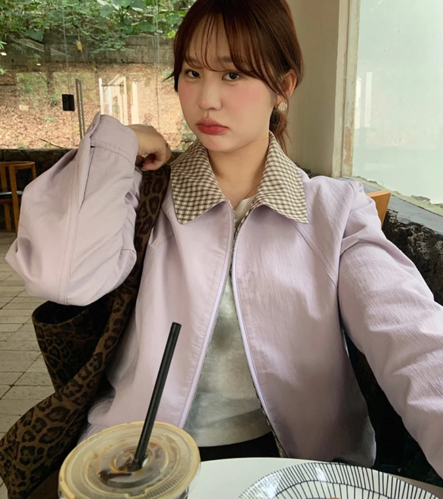 Giubbotti bomber Giacca da donna Marrone Autunno Pelle scamosciata Color-Splicing Pannelli Coulisse Pendolarismo Urbano Elastico regolabile Minimalista