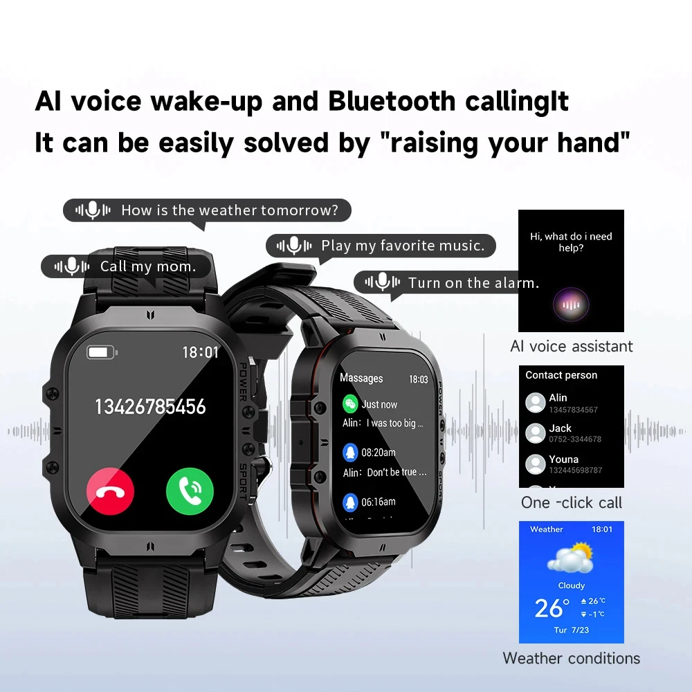 Reloj inteligente Amoled para hombre, accesorio de pulsera resistente al agua con llamadas de dientes azules, pantalla HD de 1,96 pulgadas, 410x502, para exteriores, 100 + 200 +, deportivo