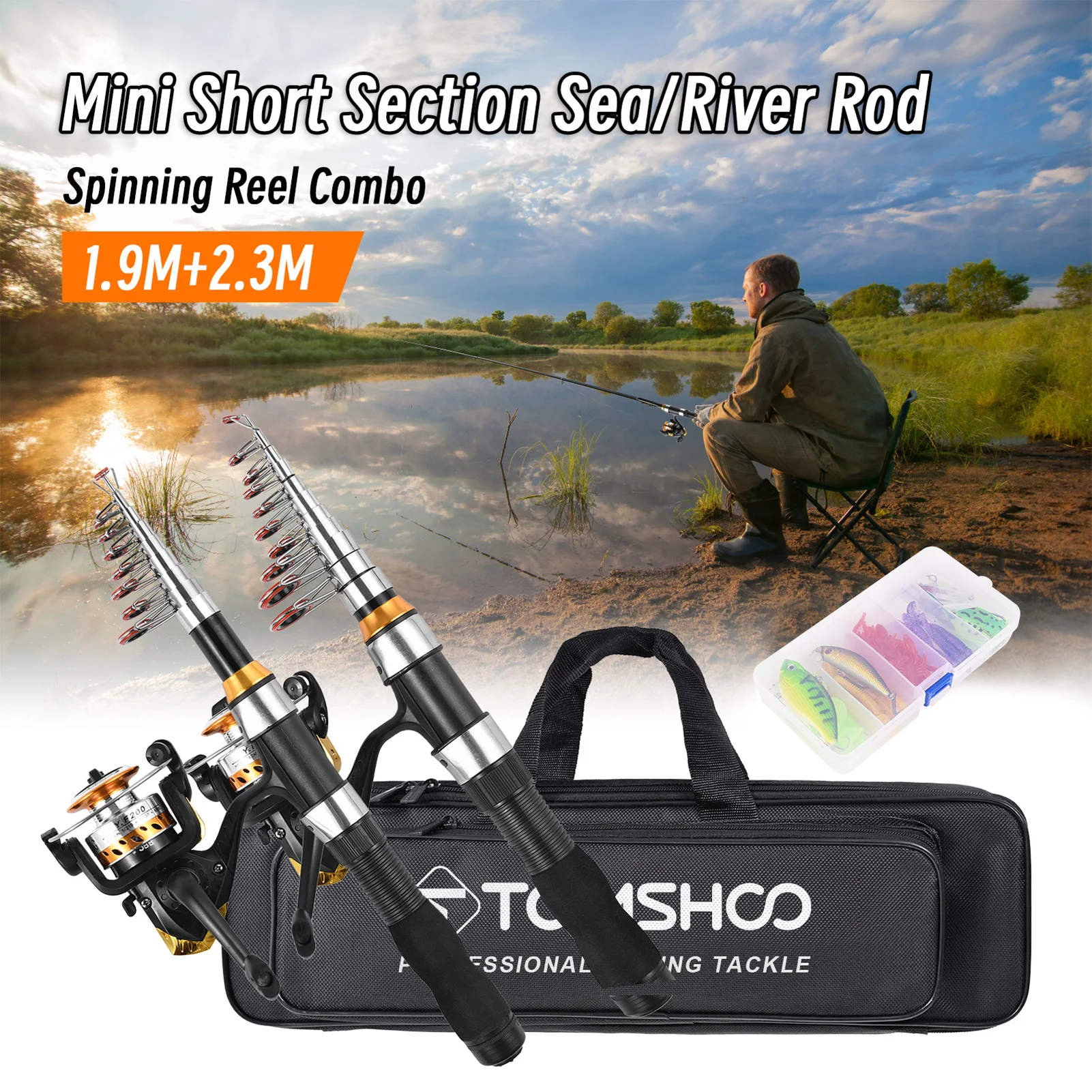 

Набор для рыбалки: телескопическая удочка 1.9м/2.3м, катушка, снасти для морской и пресноводной рыбалки с крючками, мягкие приманки, сумка для хранения