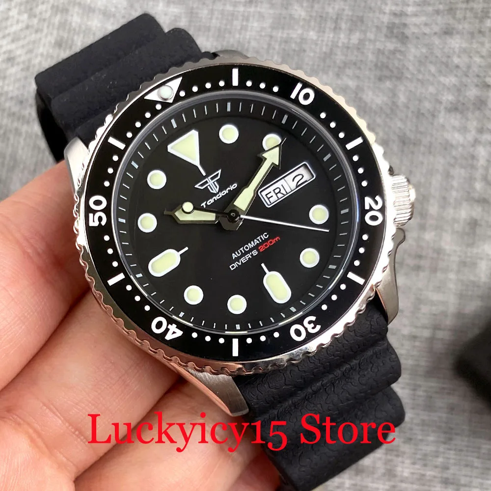 Tandorio 41MM Diver 200m Waterproof White/Black Dial Lume NH36 Automatic Men Watch Unidirectional Bezel Sapphire Glass 3.8 Crown