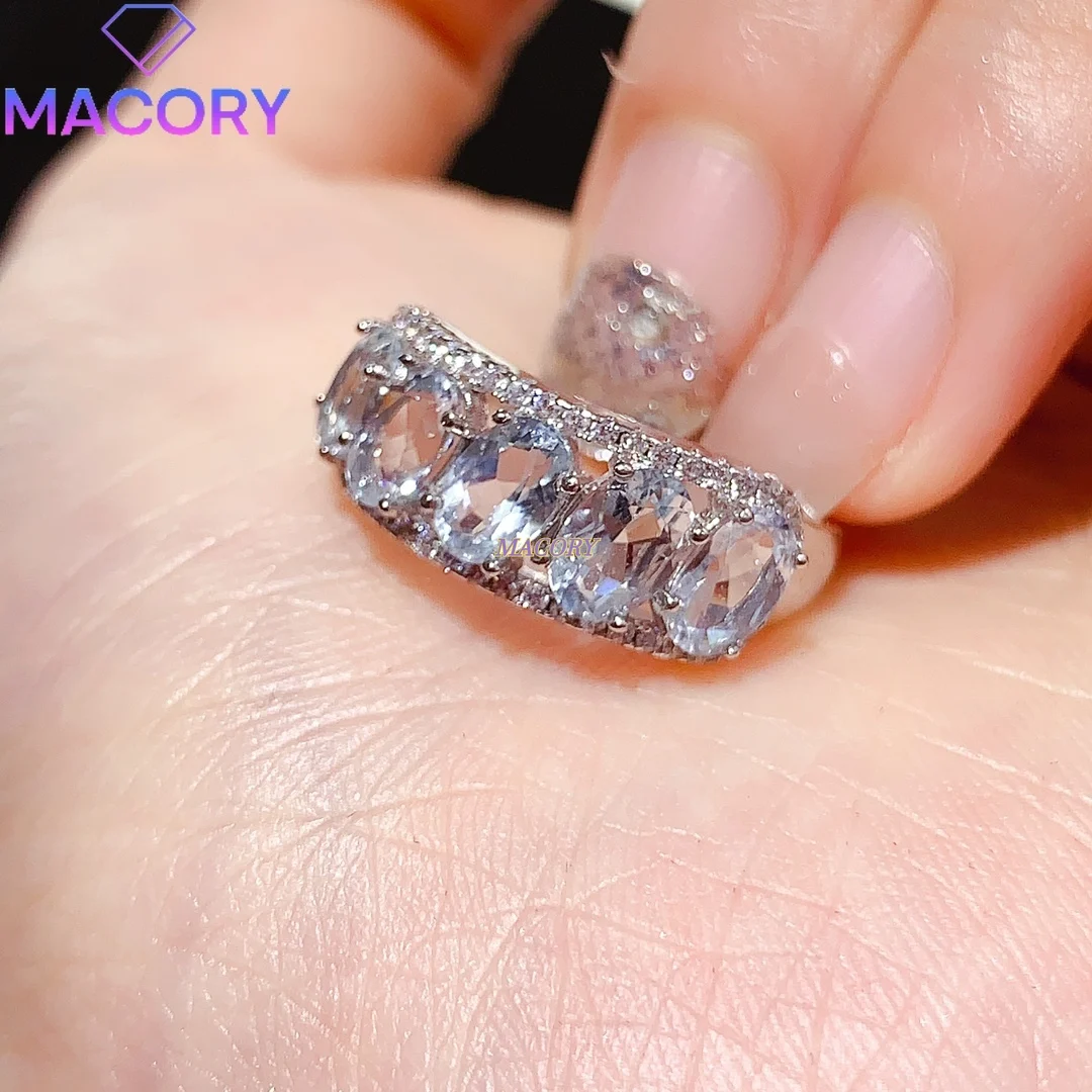 S925 silver inlaid natural aquamarine ring for women, fashionable and youthful new design, bright and clear color