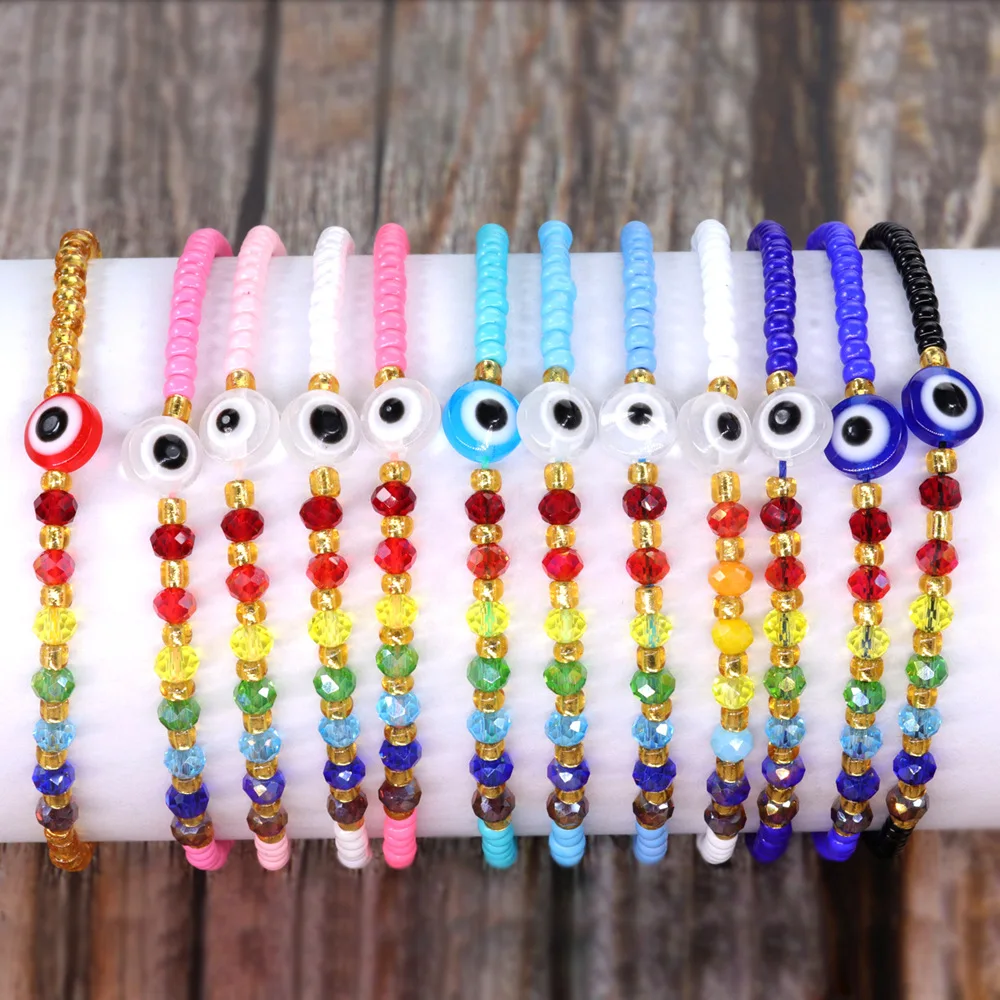 Meetvii New Handmade Woven Evil Eye Charm Bracelets for Women Men Vintage Glass Small Beads Chain Lucky Couple Bracelets Jewelry