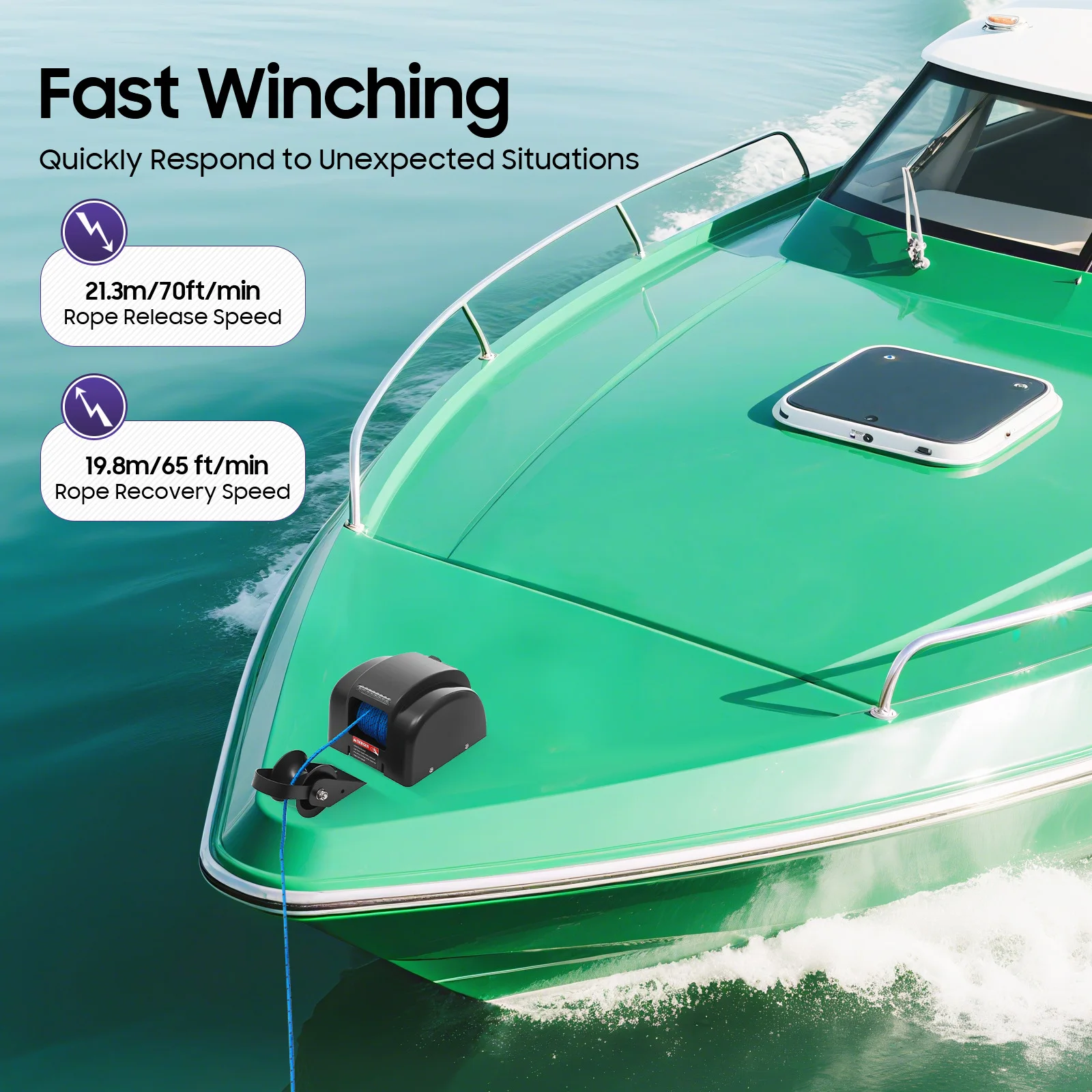 

45LBS Electric Boat Winch with Remote Control, Power-Saving 12-Volt DC Motor 100ft. Braided Anchor Rope for 24ft Long Boat
