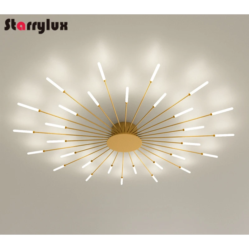 Modern Vortex Firework LED Ceiling Light for Living Room & Bedroom, Dimmable, Energy-Saving, 15-30㎡, Black/Gold