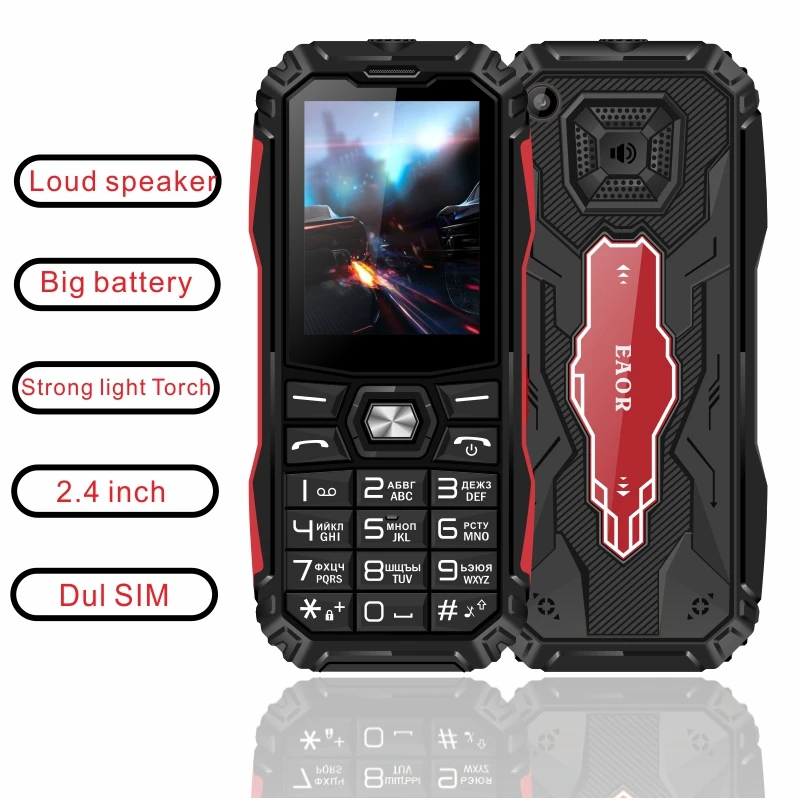 EAOR 2.4 screen Feature Phone Dual SIM card long standby Keypad bar BOX Loudspeaker strong light Torch cellular cell phone