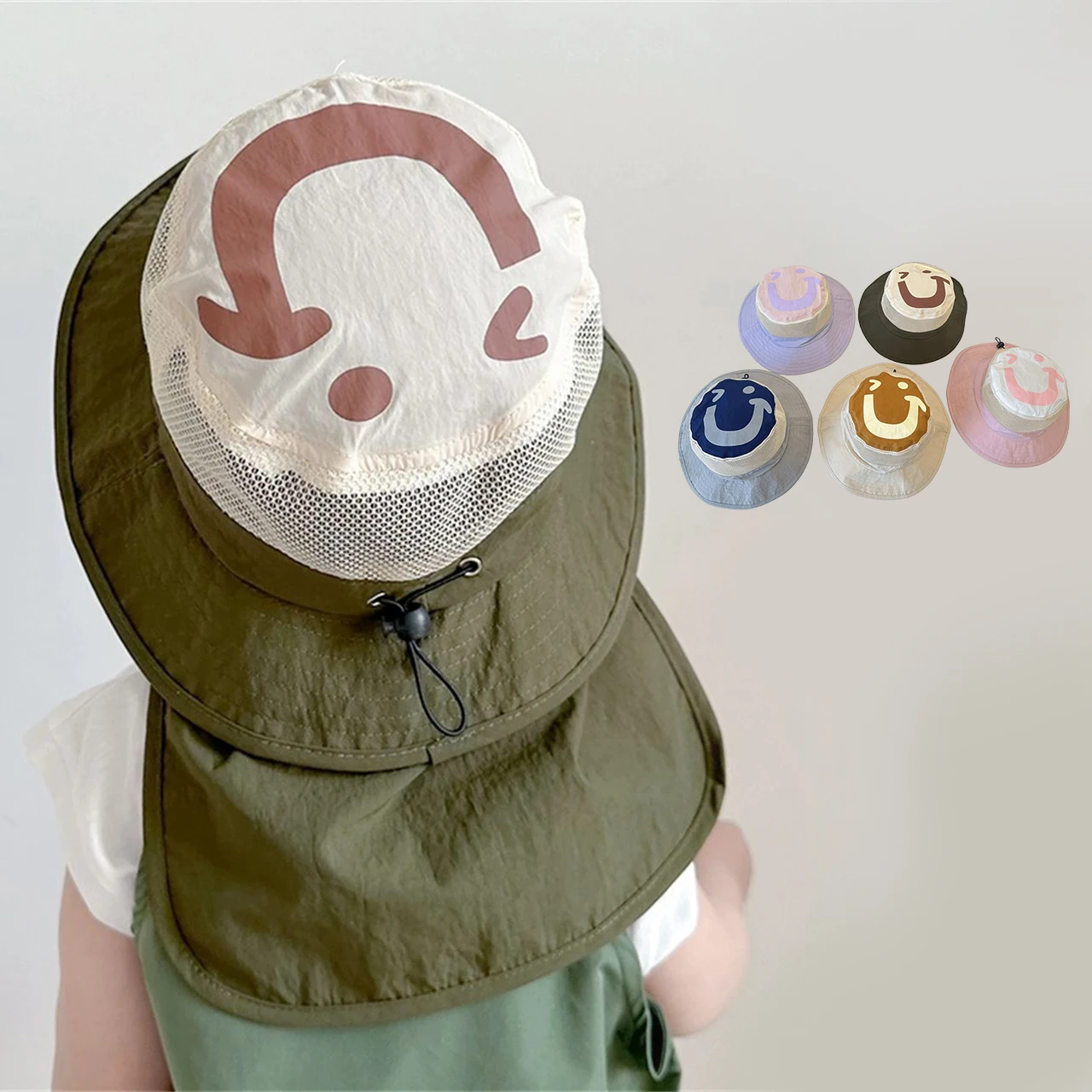Summer Baby Sun Hat Outdoor Sunscreen Beach Cap with Shawl Cute Cartoon Neck Protection Bucket Hat Kids Panama Caps view 3