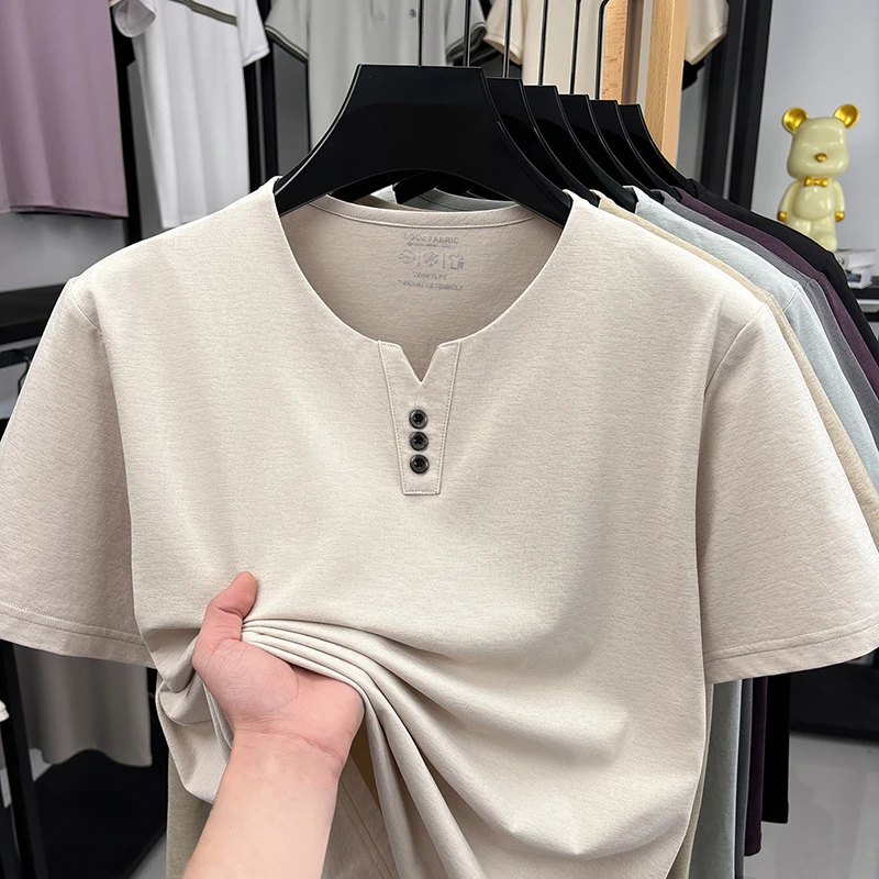 Herren Henley-T-Shirt mit Kurzarm und Dreiknopfleiste aus Atmungsaktivem Stoff für Alltägliche Freizeitkleidung – Detail 4