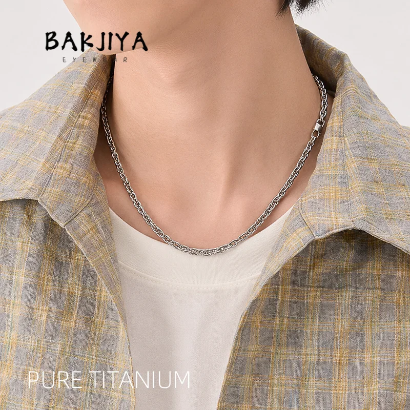 3.8mm Pure Titanium Double Rim O-Chain Necklace Men Women Never Fade Skin Friendly Collarbone Twisted Chain, Festive Gift Box