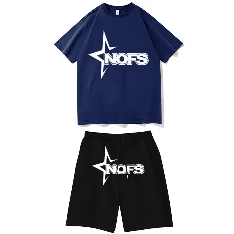 2025 Fashion Pure Cotton Printing Tide Brand Explosion Casual Short-sleeved Round Neck Sports Cotton T-shirt Five-point Pants