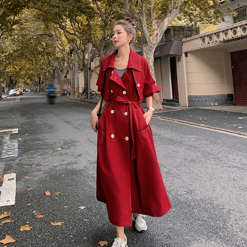 

SuperAen Draped Trench Coat for Women Spring and Autumn 2023 New Korean Loose Casual Waistband Long Coat