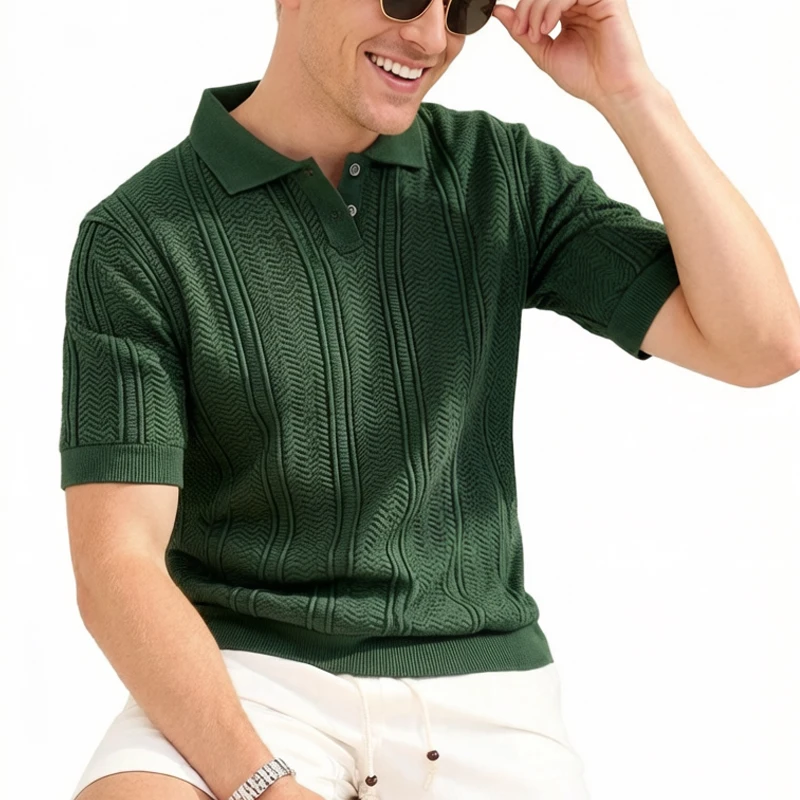 

Новая мужская трикотажная рубашка-поло для гольфа 2026 года, повседневная, с коротким рукавом, летняя, эластичная, с пуговицами, футболка-поло Amazon