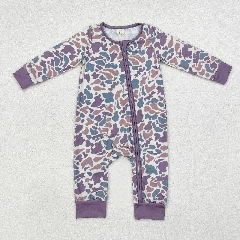 8.21y Winter Rugby Pattern Baby Romper for Boys Blue Zipper Long Sleeve Bamboo Onesie Wholesale Boutique Infant Clothing