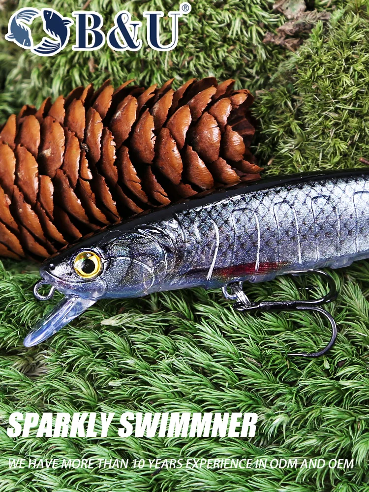 B&U JERK MINNOW Schwebender Wobbler Angelköder Weitwurf-Minnow-Köder Harter Köder Hochwertiges Professionelles Angelzubehör mit Haken