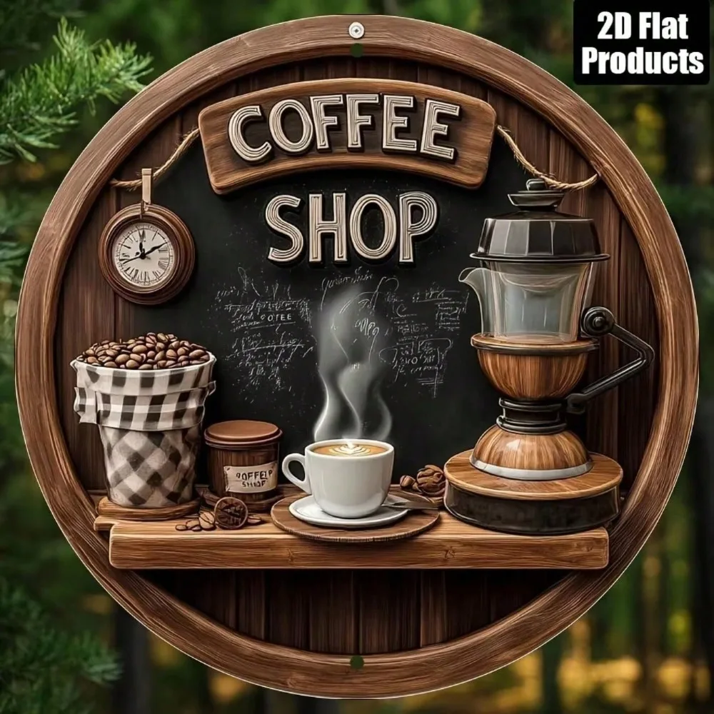 Rustikale Metall-Wandkunst: Vintage Kaffeehaus Metallschild - 2D Flaches Realistisches Kaffee-Dekor für Zuhause, Bar und Café