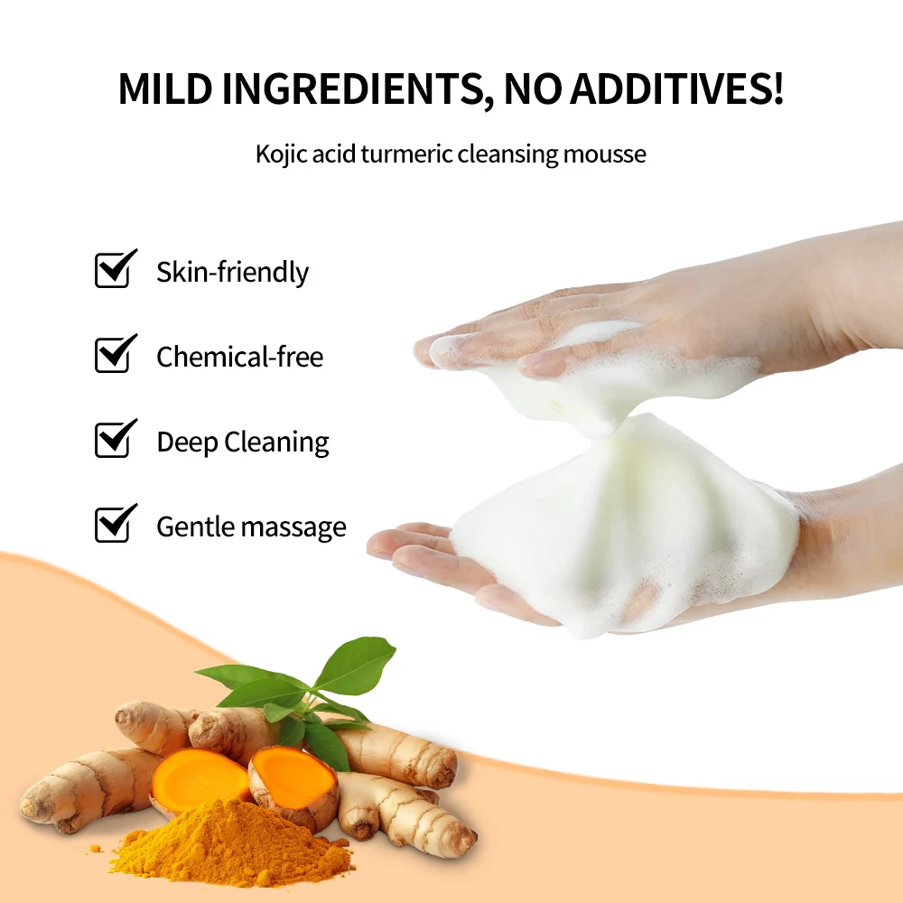 Lakerain 100ml Turmeric Cleansing Mousse Brightening Face Wash Foam Face Cleanser Oil Control Blackhead Remover Skin Cleansing