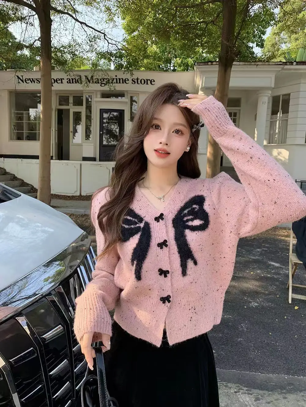 French Knitted New Coat Autumn/Winter Bow Knitted Sweater Long Sleeve Fashion Sweater Cardigan Top