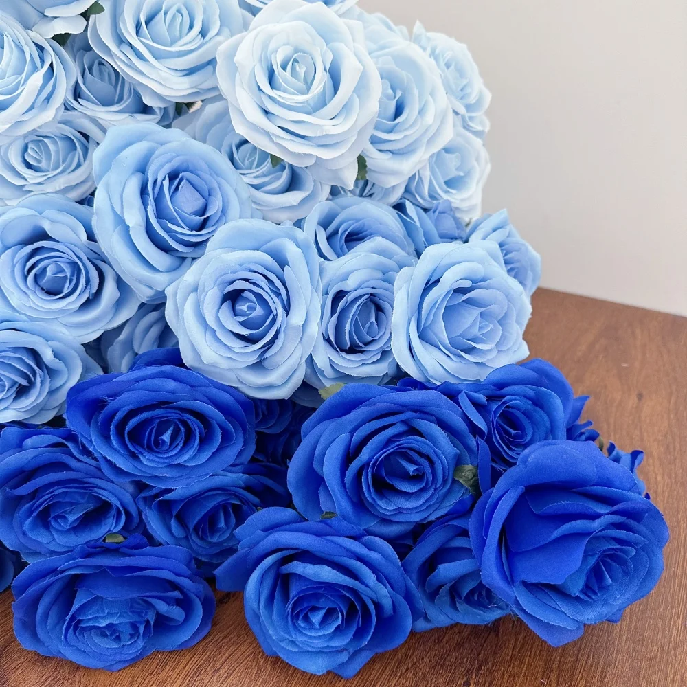 Wunderschöner 9-Kopf-Rosenstrauß, künstliche Blume, blaue Seide, gefälschte Rosen, Brautstrauß, Heim- und Raumdekoration, Hochzeit, Desktop – Detail 4
