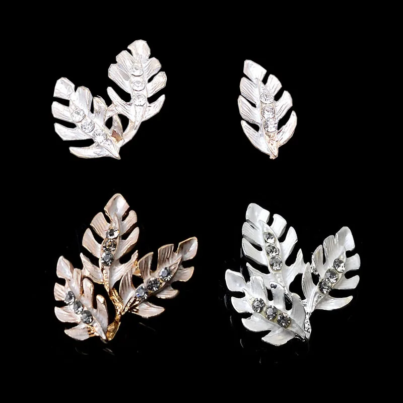 Engood 100Pcs Rhinestone Leaves Button Sewing Trim & Embellishments Craft Buckle for DIY Hair Bridal Headwear Decoration