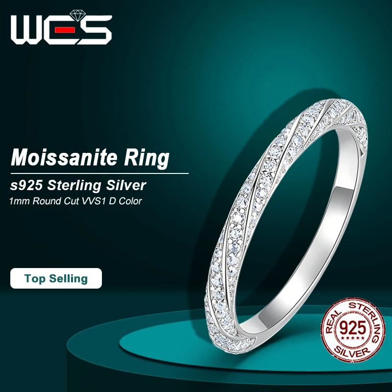 WES Full Eternity Moissanite Ring 925 Sterling Silver Triple Row Pave Band For Women 1mm 2mm D Color VVS1 Fine Jewelry Wholesale