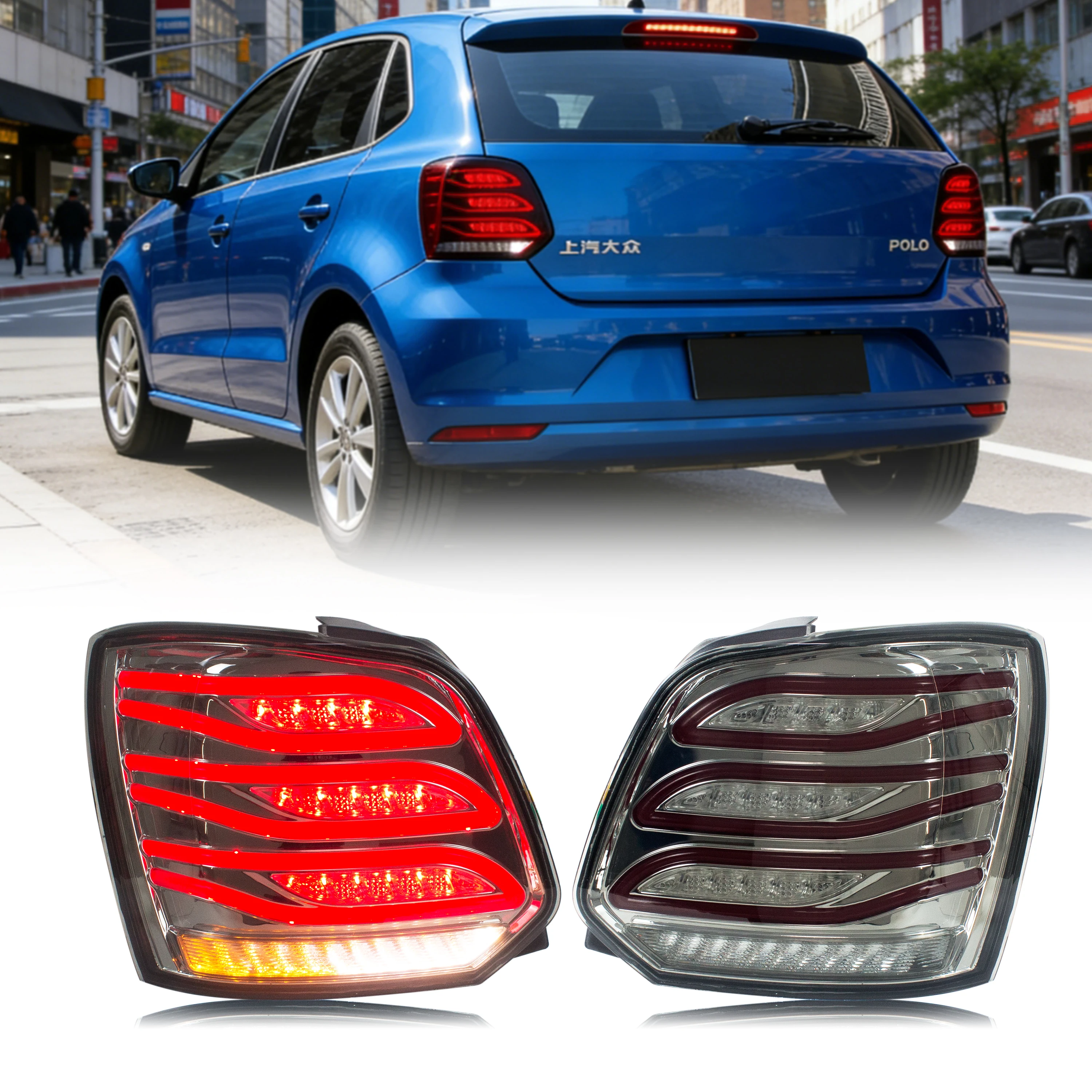 Luci Posteriori a LED per Volkswagen VW Polo 5 MK5 6R 6C 2009-2017 con Indicatore di Direzione Sequenziale, Gruppo Fanali Posteriori Neri