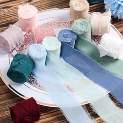 4CM*5M Handmade Frayed Edged Satin Chiffon Silk Ribbon For Wedding Invitation Wrapping Bouquets Birthday Party Decorations Gifts