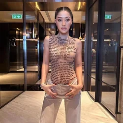 Women Sexy Slim Mesh Letter Print Crop Tops Camis Tank Tops Ladies INS Fashion Streetwear Sleeveless Summer Be X-rayed Tops Tees