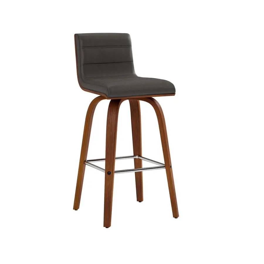 비엔나 26 카운터 높이 회전식 회색 인조 가죽 및 호두나무 바 스툴
