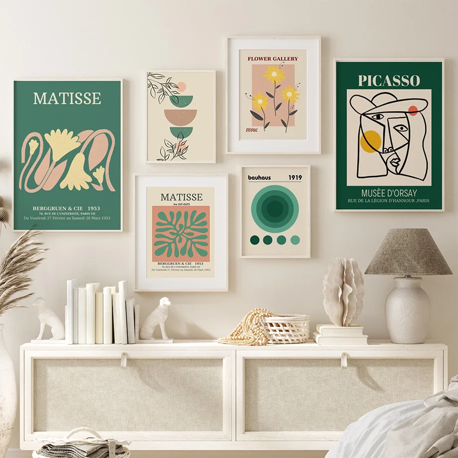 Abstract Bauhaus Matisse Posters Green Halo Gradient Flower Canvas Painting Nordic Living Room Wall Art Decor Aesthetic Pictu