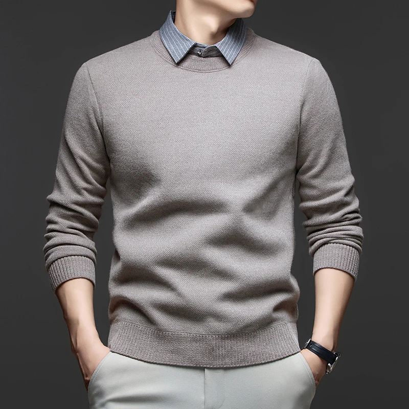 سترة محبوكة فاخرة مكونة من قطعتين للرجال راحة راقية من القطيفة سميكة للدفء للخريف والشتاء بلوفر غير رسمي بطية صدر السترة #5