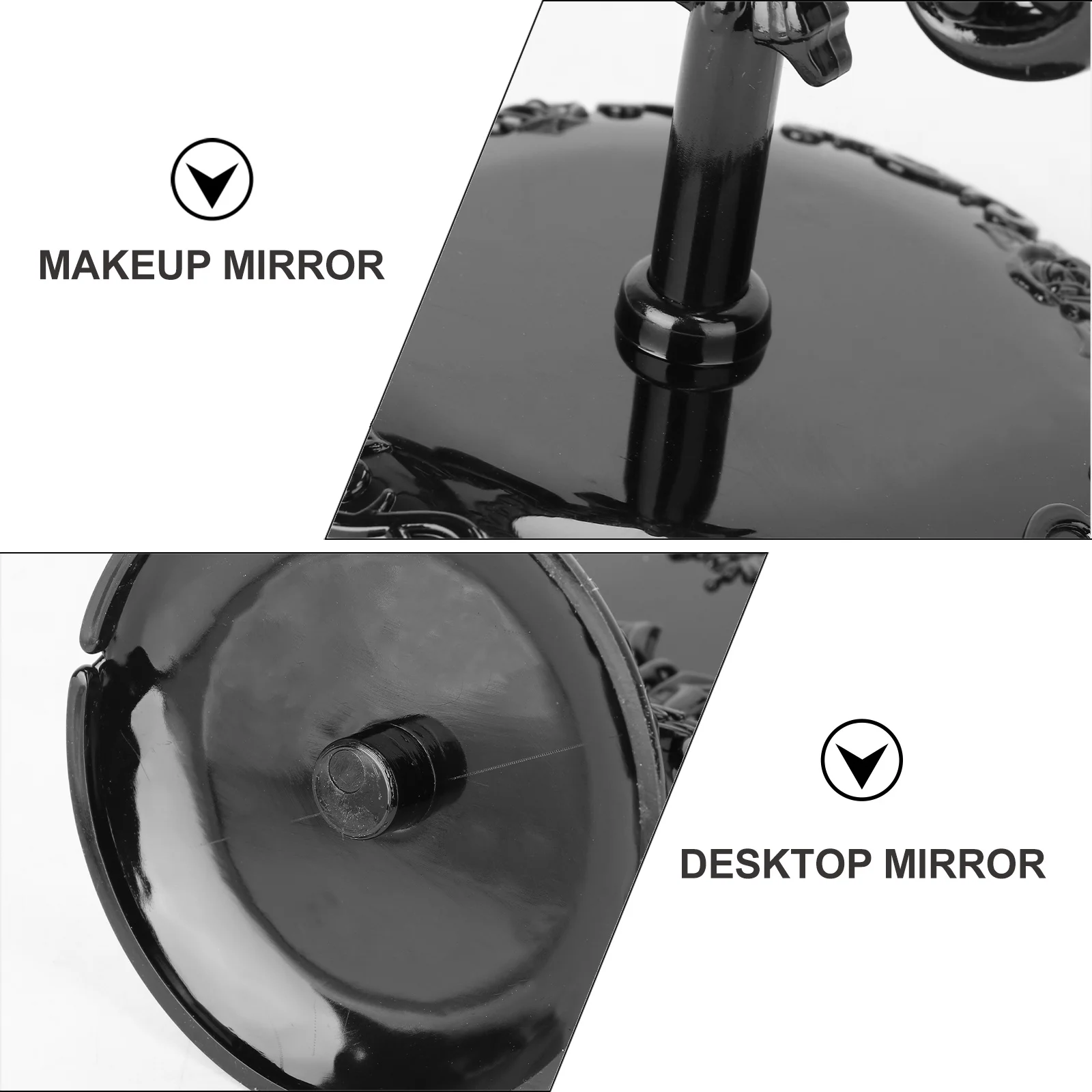 Gothic Desktop Rotatable Vintage Makeup Mirror Black Frame Elegant Rose Pattern Stable Bracket One Side Mirror