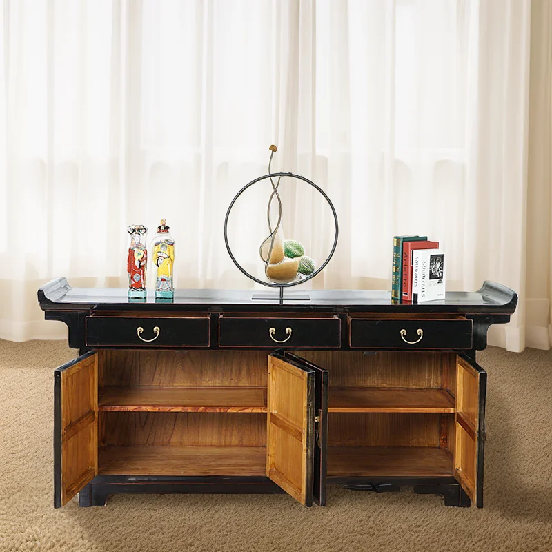New Chinese solid wood dining side cabinet retro antique entrance shoe cabinet living room storage decorative side cabinet