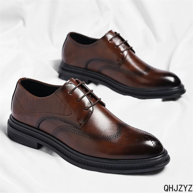 Large Size 48 Men's Elevator Shoes, Business Formal Casual Wedding Shoes Invisible Height Increasing Retro Leather Spring Autumn