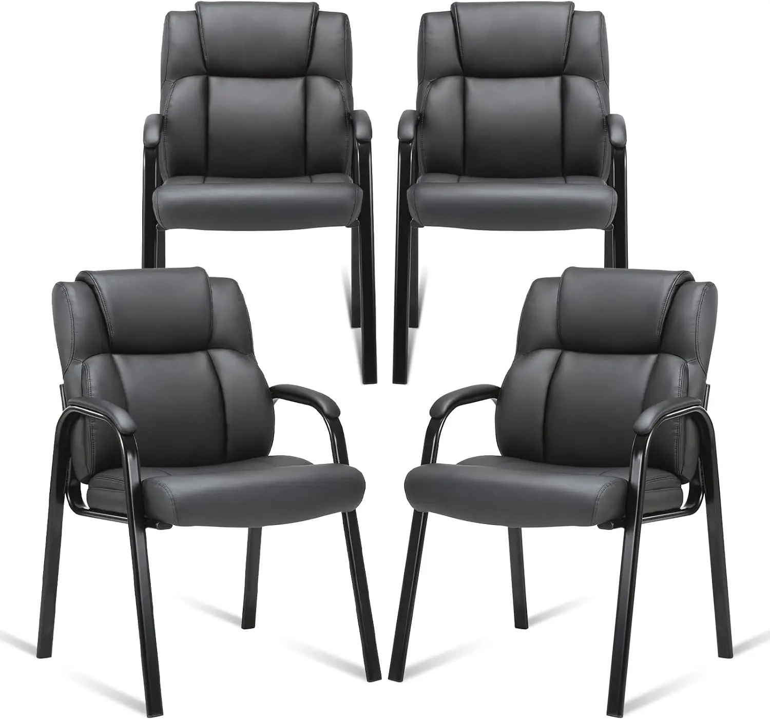 Leather Guest Chair with Padded Arm Rest for Reception Meeting Conference and Waiting Room Side Office Home Black 4 Pack