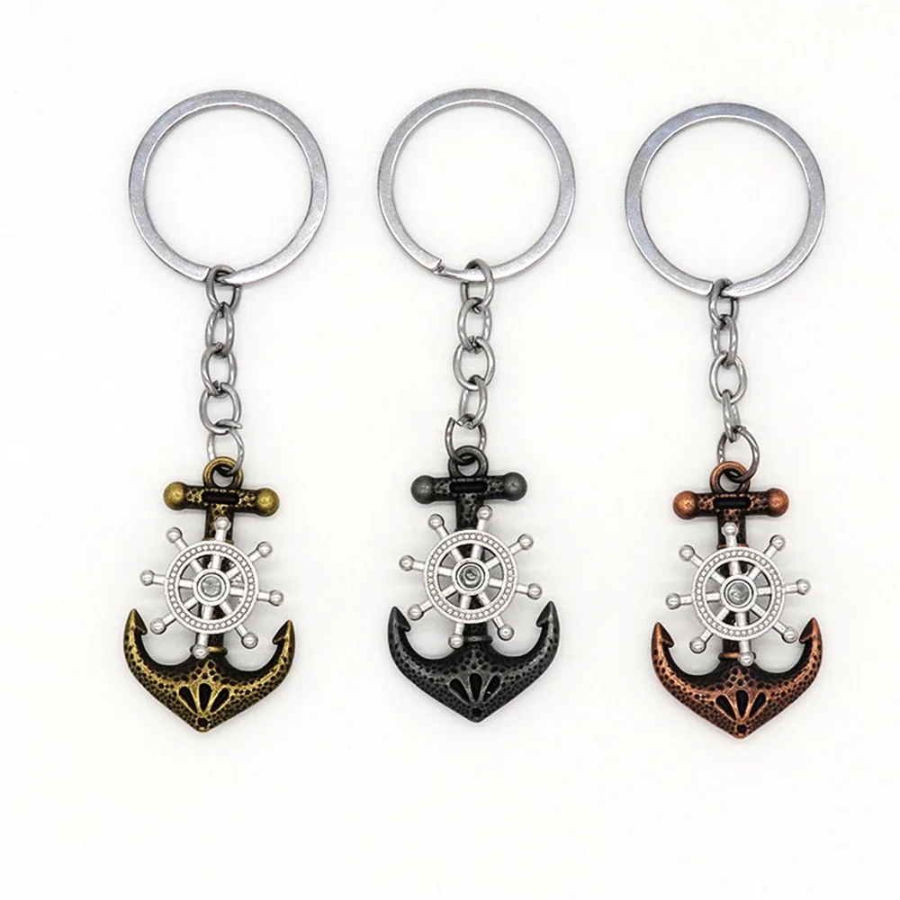 Vintage Ship Anchor KeyChain Punk Ship Captain Wheel Rudder with Nautical Charm Pendant  For Men Jewelry Travel Gift Souvenir
