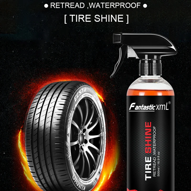 

500ml Car Tire Shine Spray Large Capacity Tyre Cleaner and Brightener Long-lasting High Glossy Polished for Cars