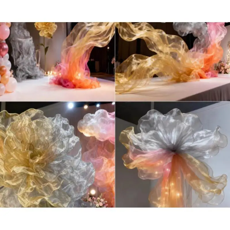 

Dreamy Metal Mesh Aerial Backdrops Wall Ceiling Metal Cloud Mesh, Flower Arrangement , Wedding Materials Background Decoration