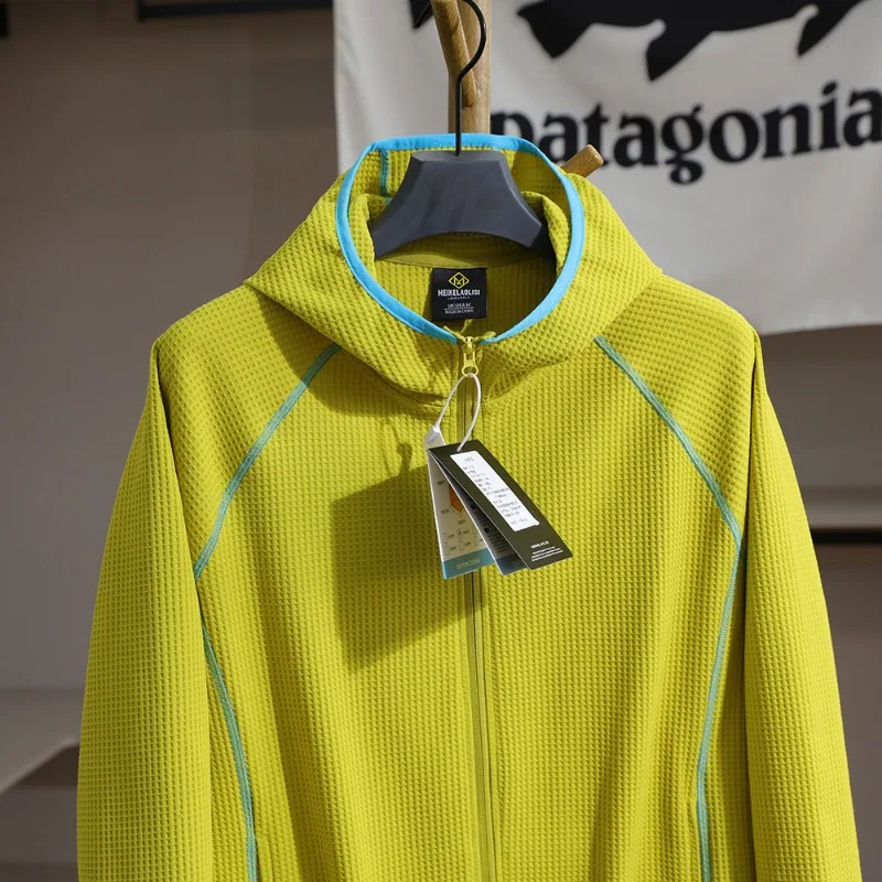 Unisex Outdoor Quick-Dry Waffle Hooded Jacket - Breathable & Sweat-Wicking Zip-Up Top for Spring & Summer Hiking