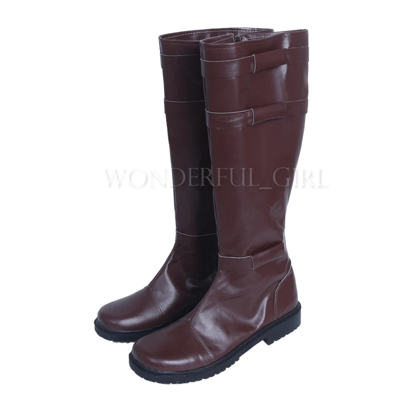 New Jedi Obi Wan Cosplay Shoes PU Leather Boots Knee High Brown Zipper-up Size 35-48 image 4